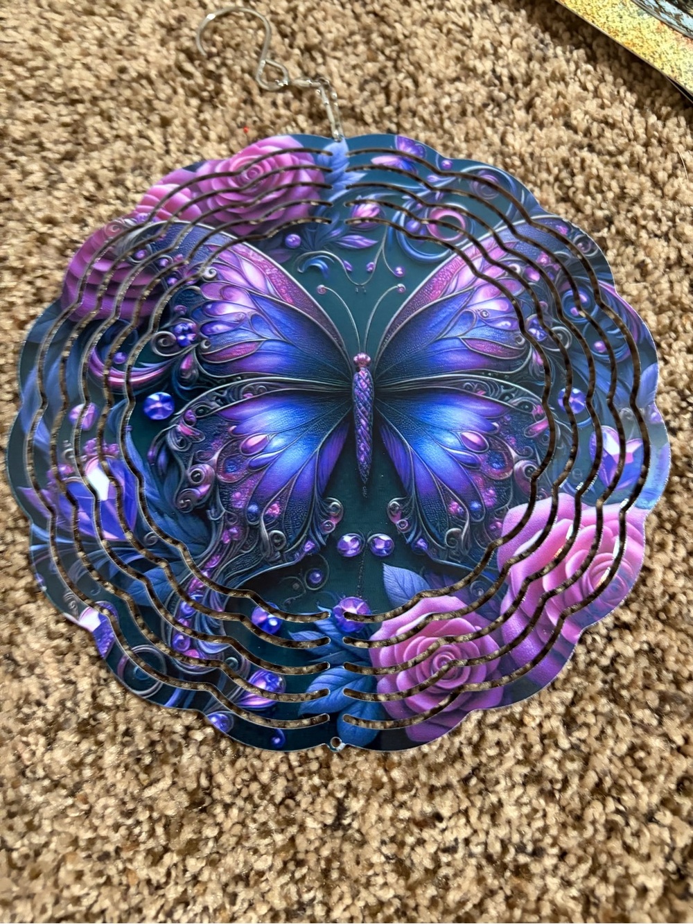 Hand Crafted Purple and Blue Butterfly 8” Wind Spinner